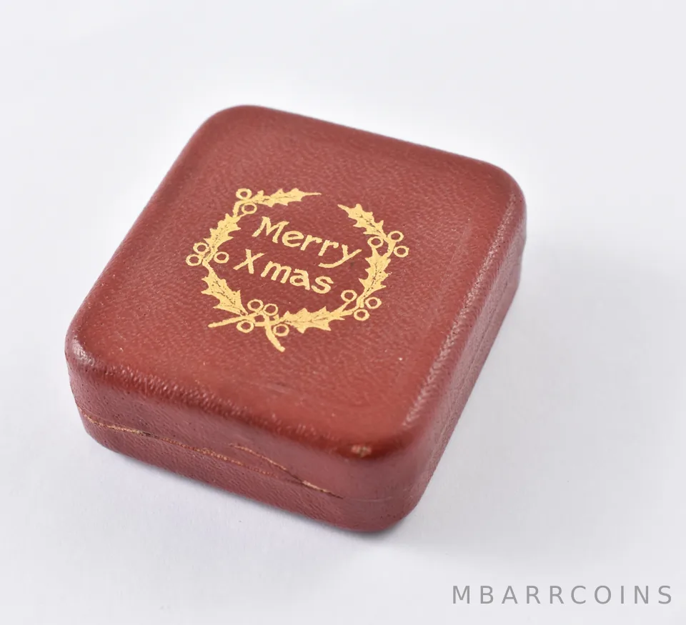 Merry Xmas Christmas Small Red Jewelry Box 1920's Gold Coin Gift *5882