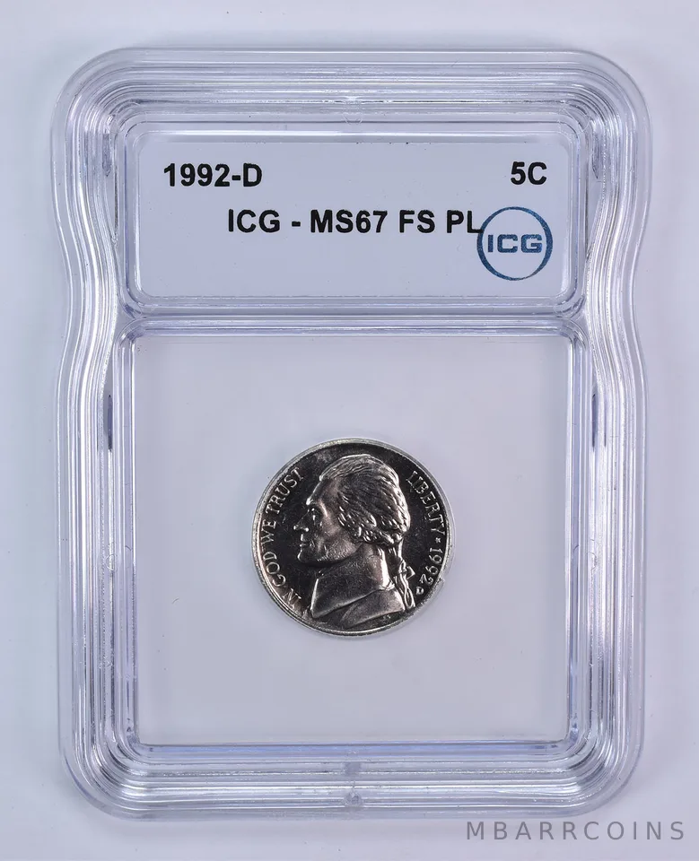 1992-D Jefferson Nickel MS67 FS PL ICG