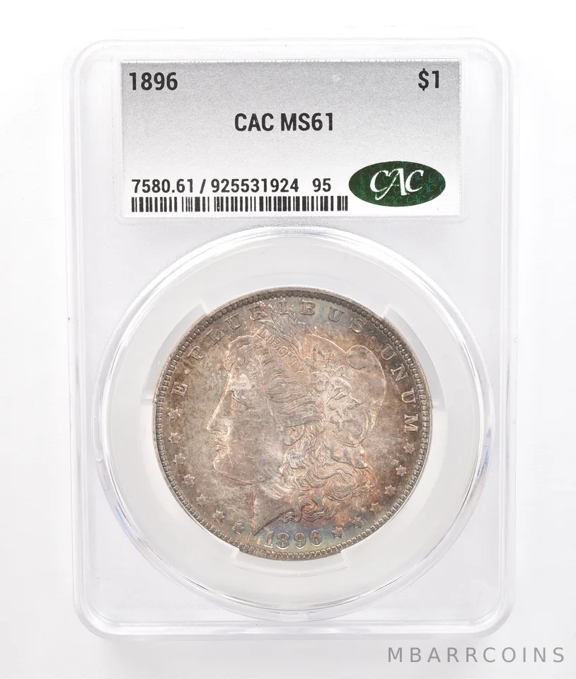 1896 Morgan Silver Dollar MS61 CAC CACg Beautiful Tone *7233