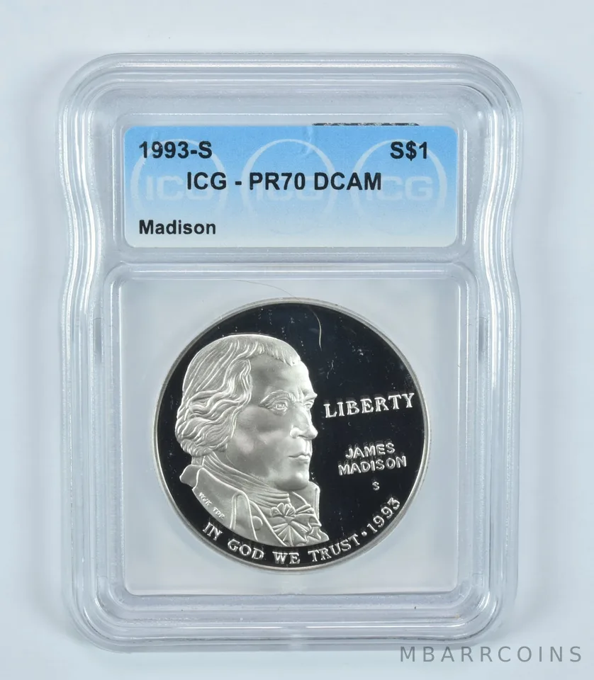 1993-S James Madison Commemorative Silver Dollar PR70 DCAM ICG