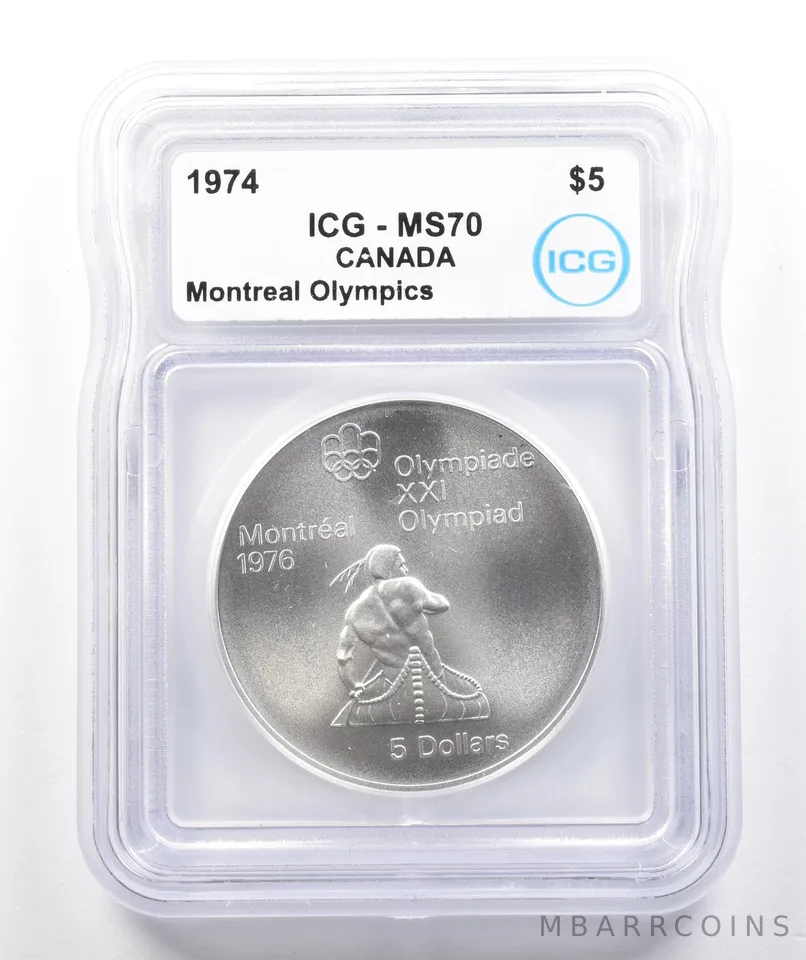 1974 Canada 5 Dollars Silver Montreal Olympics Native American MS70 ICG *9840