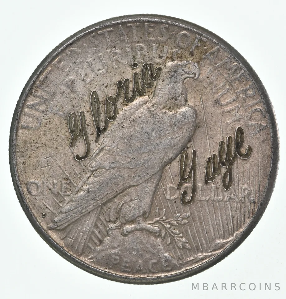 1922-S Peace Silver Dollar Gloria Gaye Love Token *9556