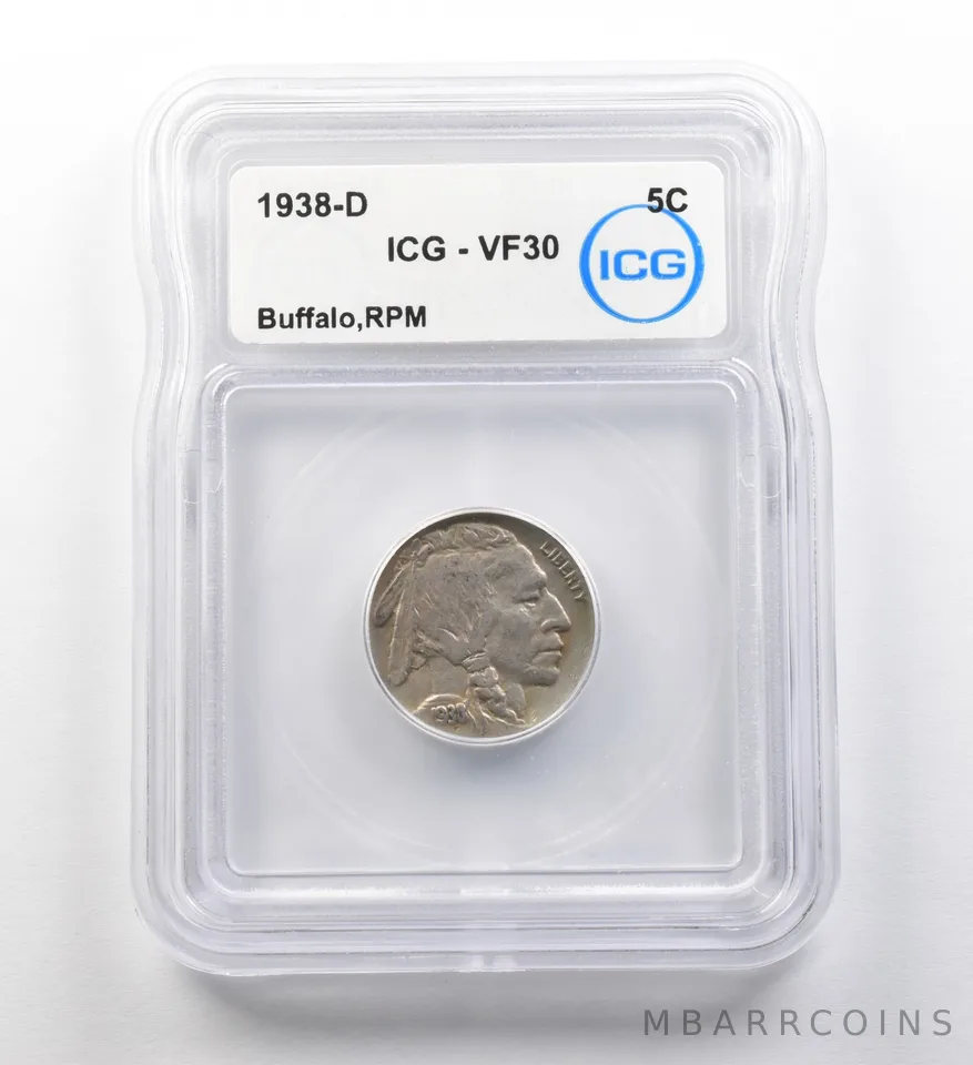 1938-D Indian Head Buffalo Nickel RPM VF30 ICG ERROR *8202