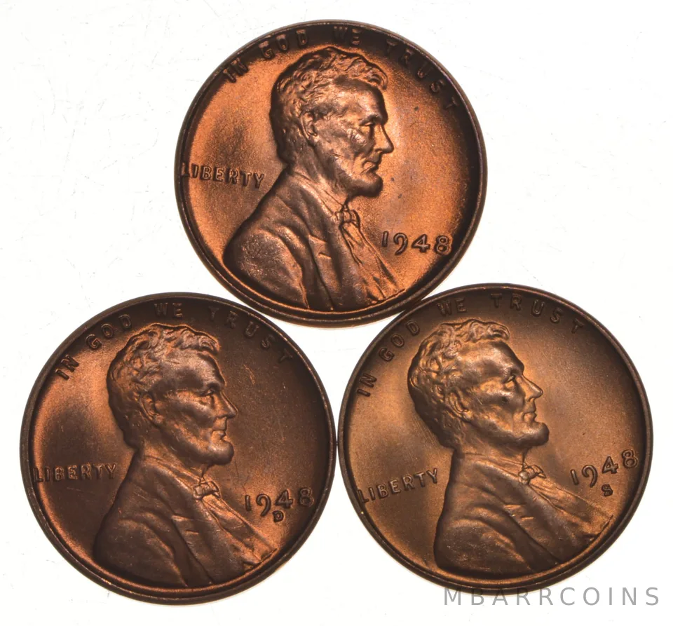 Choice Unc 1948 P+D+S Lincoln Wheat Cent Gem BU Collection Lot Set