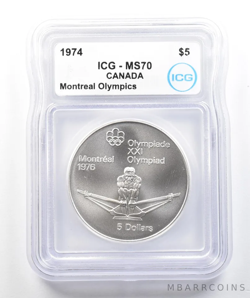 1974 Canada 5 Dollars Silver Montreal Olympics Rowing MS70 ICG