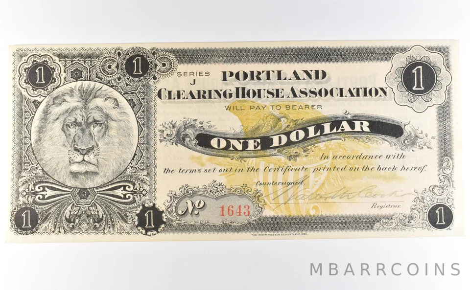 1907 $1 Portland OR Clearing House Association Scrip *9785