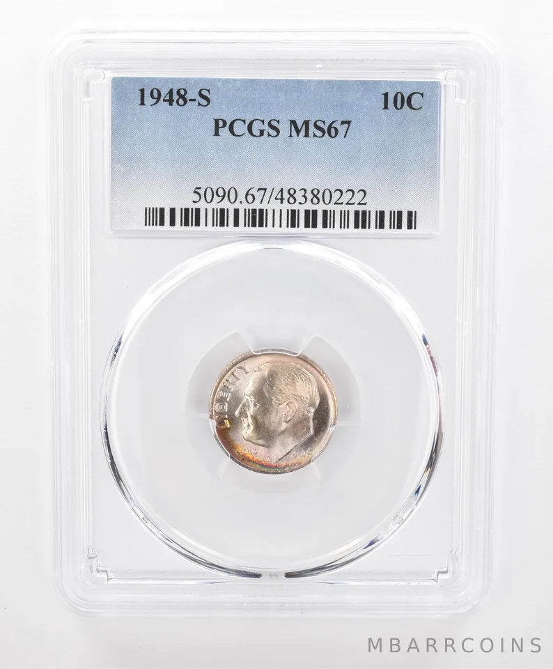 1948-S Roosevelt Dime MS67 PCGS Beautiful Tone *2784