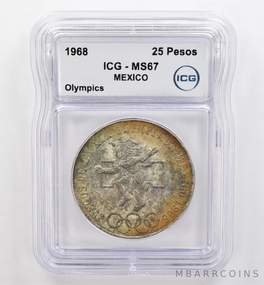 1968 Mo Mexico 25 Pesos Olympics MS67 ICG Beautiful Tone *9503