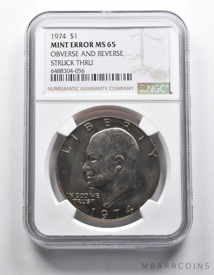 Mint Error MS65 1974 Eisenhower Dollar OBV & REV Struk Thru NGC *1865