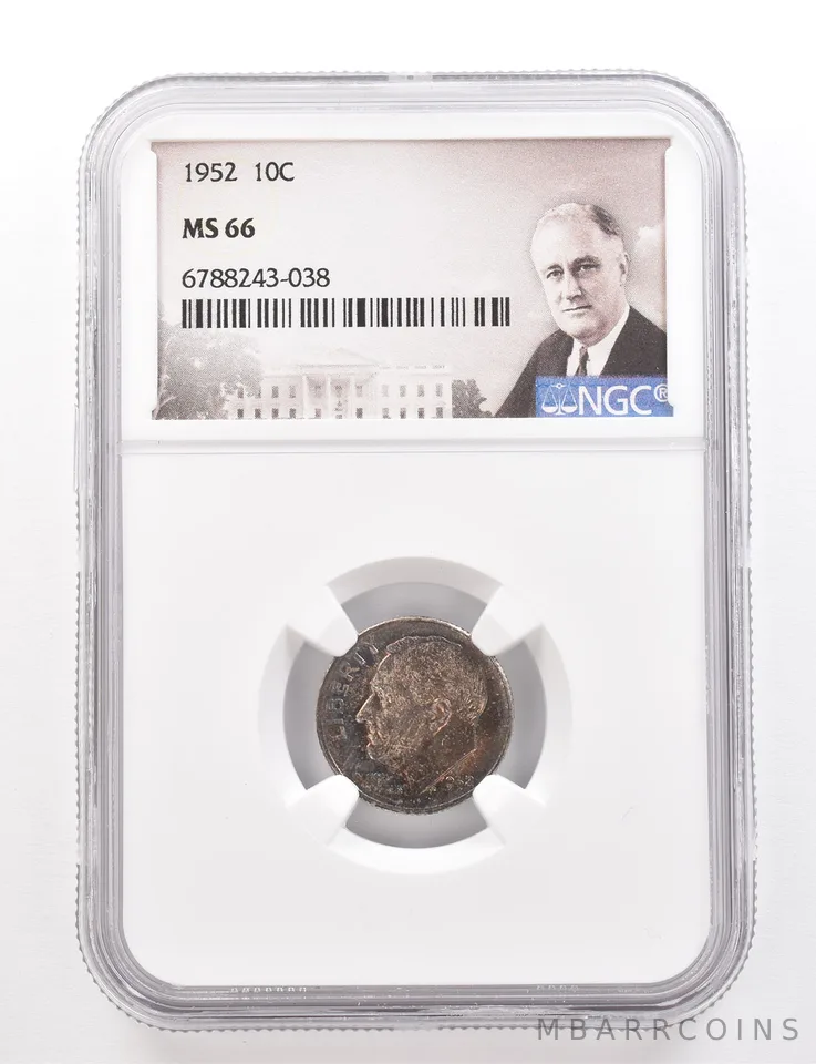 1952 Roosevelt Dime MS66 NGC Beautiful Tone *3361