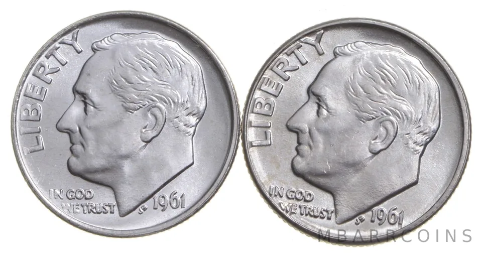 Choice Unc 1961 P+D Roosevelt Dime Gem BU Collection Lot Set