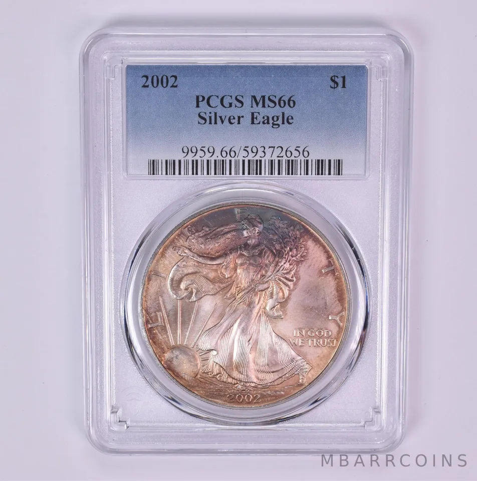 2002 American Silver Eagle MS66 PCGS Beautiful Tone *1493