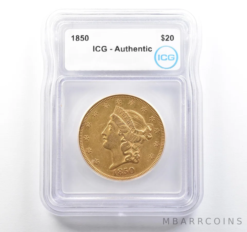 1850 $20 Liberty Head Gold Double Eagle Authentic ICG *9722