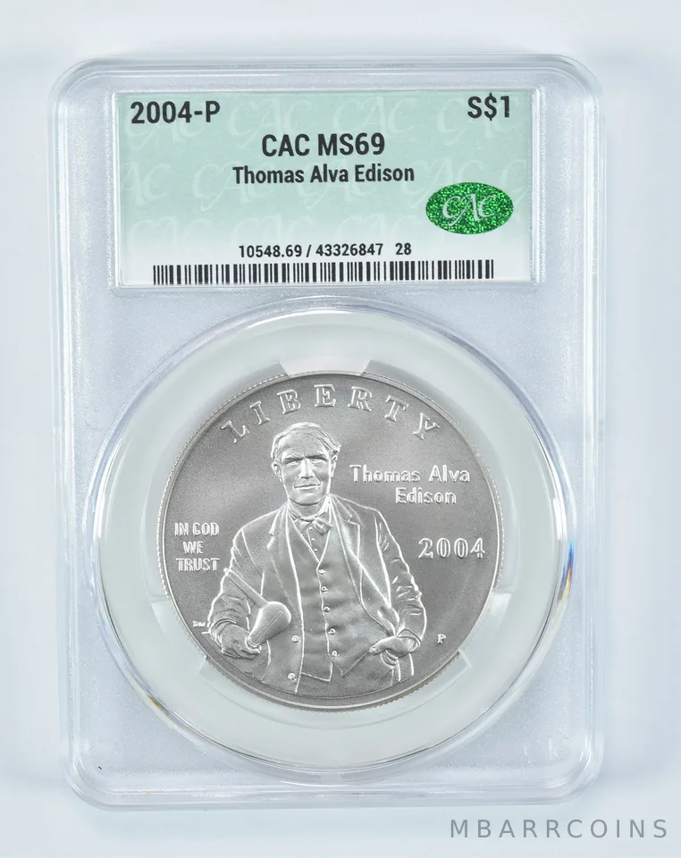 2004-P Thomas Edison Commemorative Silver Dollar MS69 CAC CACg