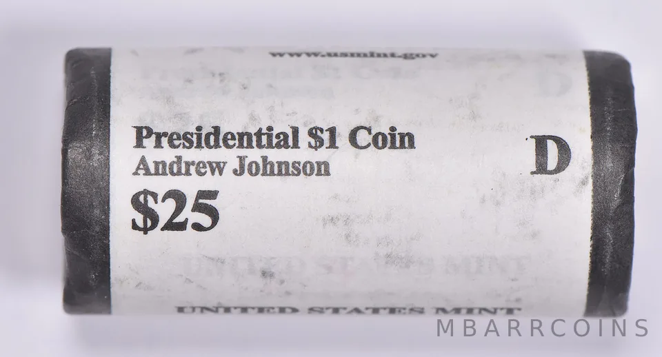 2011-D Andrew Johnson Presidential $1 Coin Roll $25 Unc US Mint BU