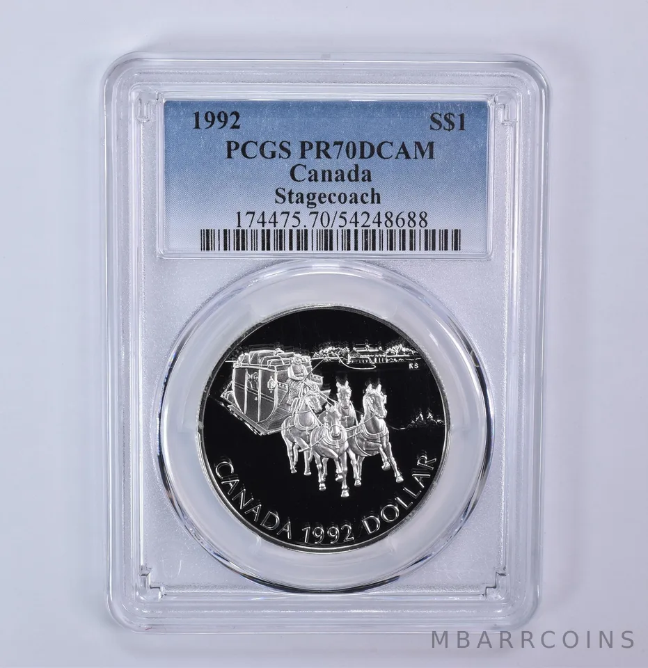 1992 Canada 1 Dollar Silver Stagecoach PR70 DCAM PCGS Blue Label