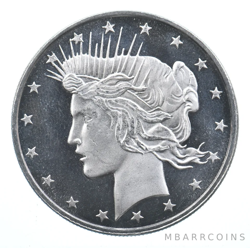 VINTAGE Art Bar/RoundPeace Dollar Pattern 1 Oz. .999 SilverOne Troy Ounce *863