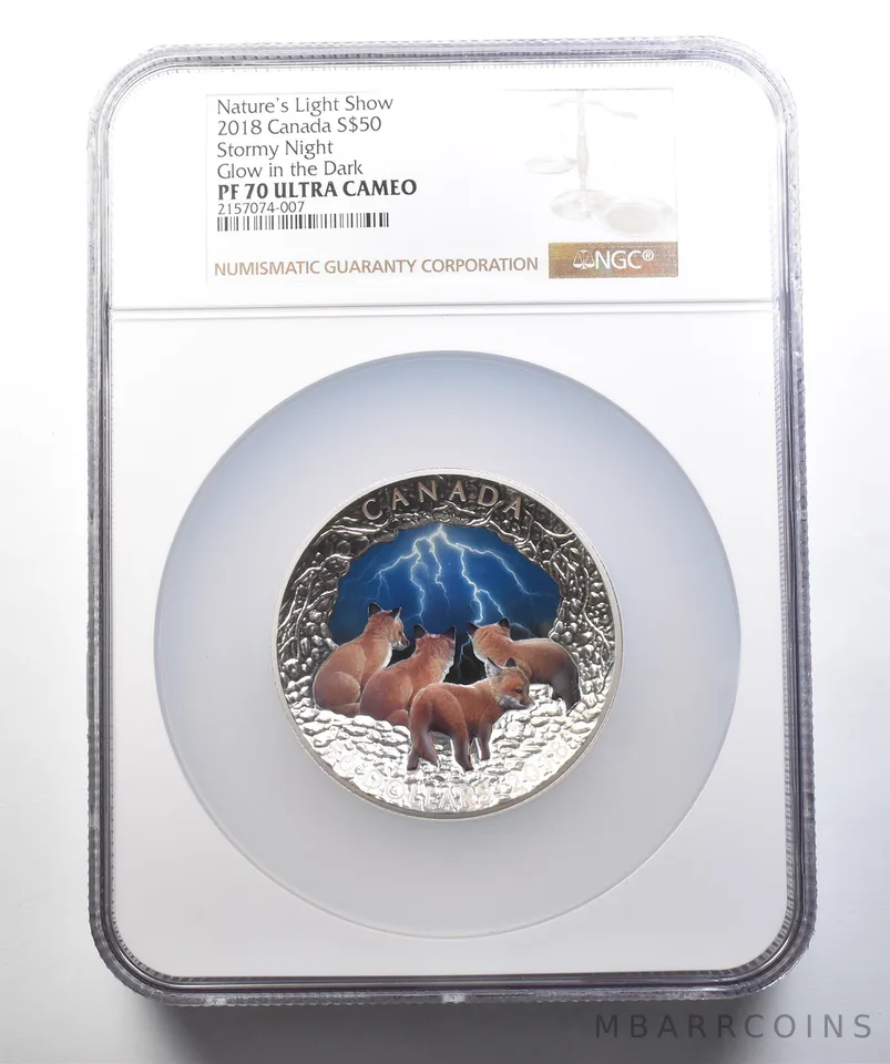 2018 Canada $50 Silver Nature Light Storm Night Glow GITD PF70 UCAM NGC *4423