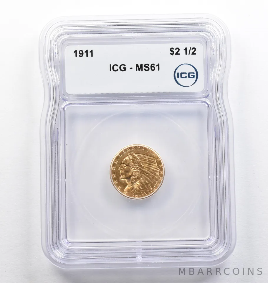 1911 $2.50 Indian Head Gold Quarter Eagle MS61 ICG *9436