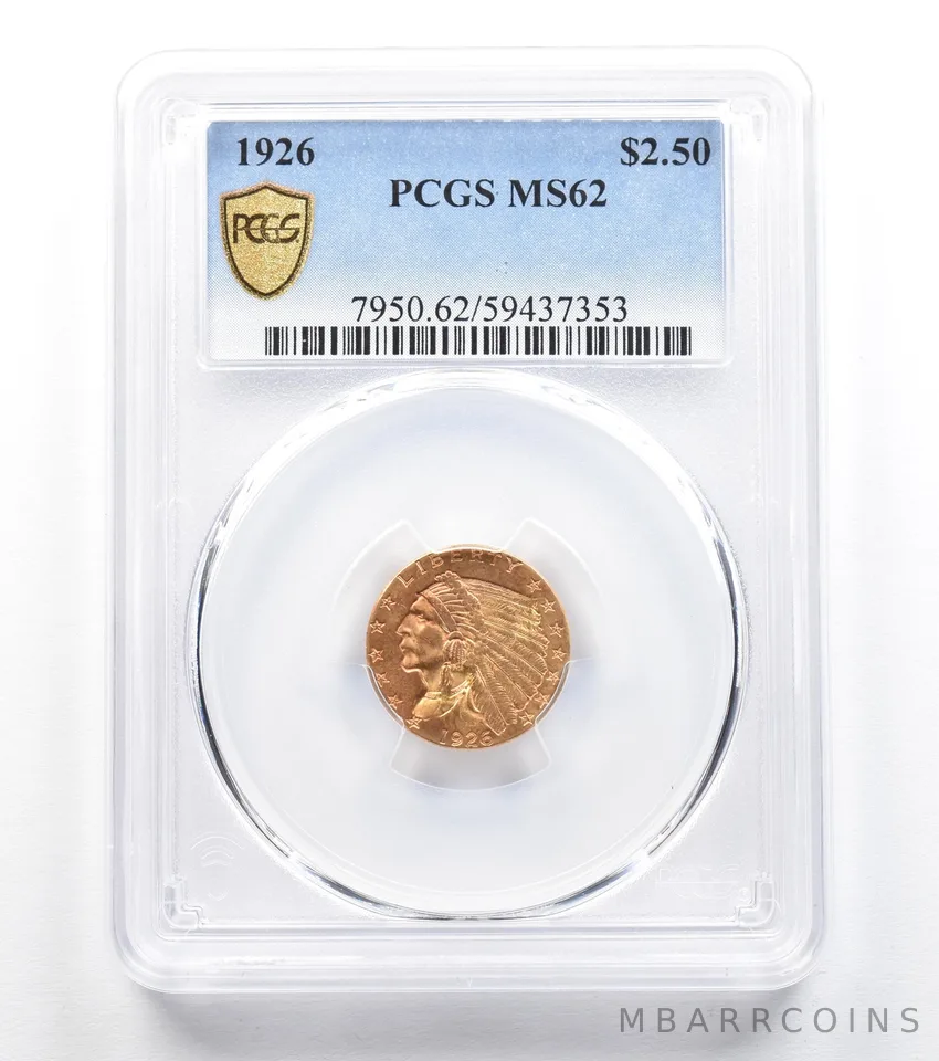 1926 $2.50 Indian Head Gold Quarter Eagle MS62 PCGS