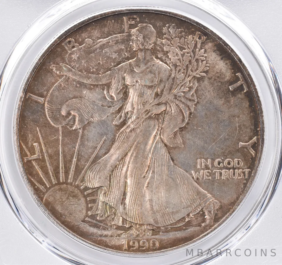 1990 American Silver Eagle AU58 PCGS Beautiful Tone *1536