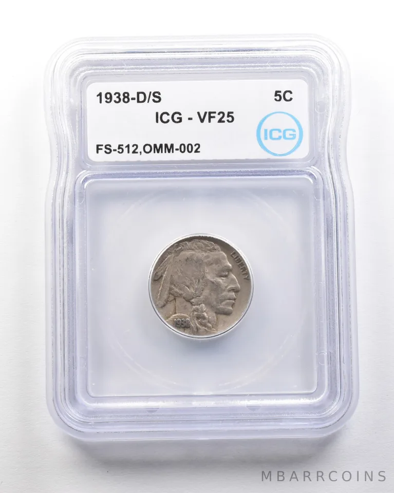 1938-D/S Indian Head Buffalo Nickel Mint Error FS-512 OMM-002 VF25 ICG *1738