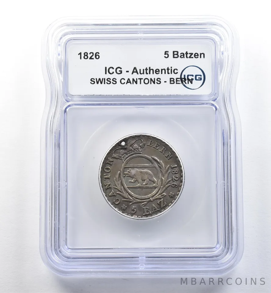 1826 Swiss Cantons Bern 5 Batzen Authentic ICG *2595