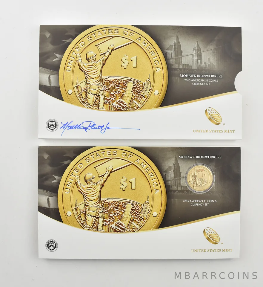 2015 American $1 Coin & Currency Set Mohawk Ironworkers Hand Signed US a2270
