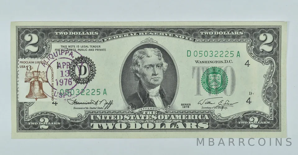 $2 1976 FRN Note First Day of Issue Stamp - Liberty Bell Stamp