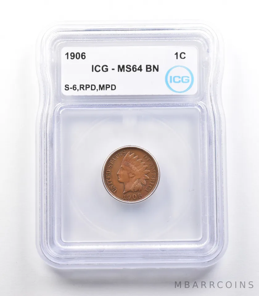 1906 Indian Head Cent Mint Error S-6 RPD MPD MS64 BN ICG *2311
