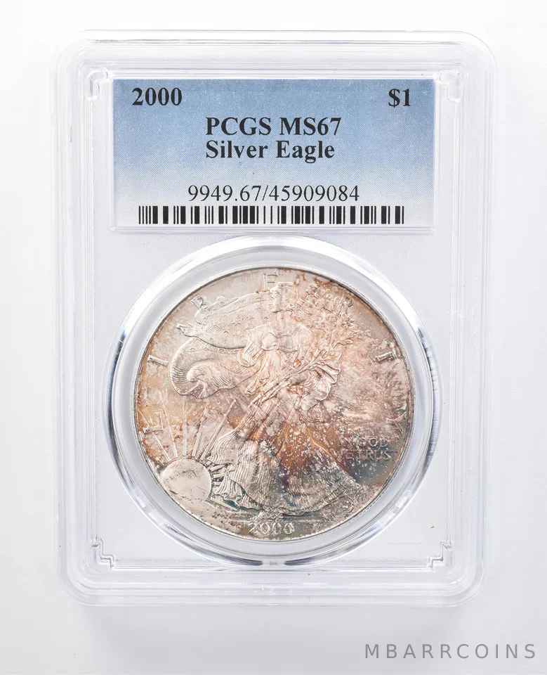 2000 American Silver Eagle MS67 PCGS Mottled Tone *7999