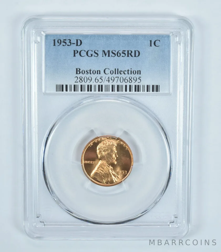 1953-D Lincoln Wheat Cent Boston Collection MS65 RD PCGS Blue Label