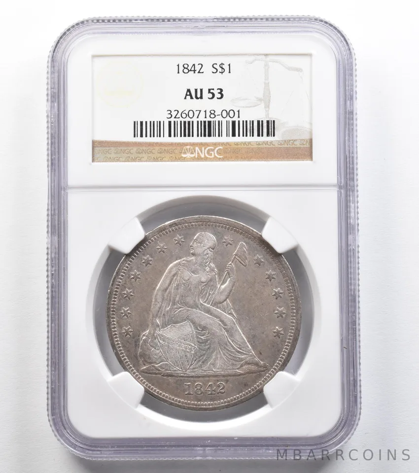 1842 Seated Liberty Silver Dollar AU53 NGC *9595