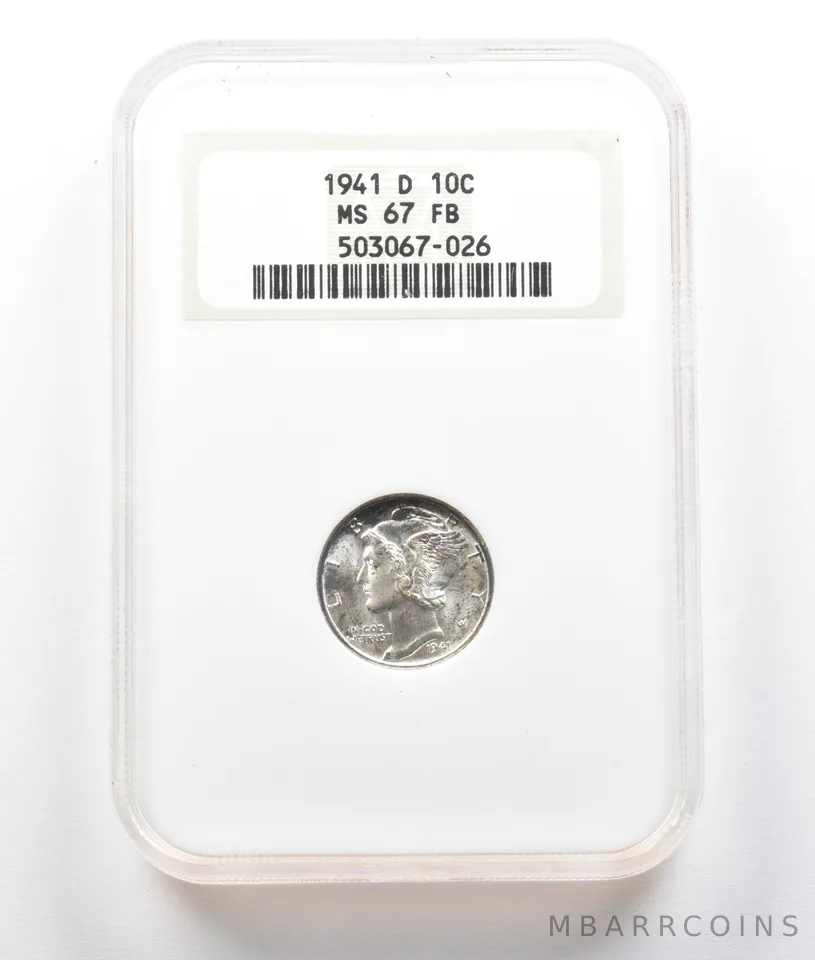 MS67 FB 1941-D Mercury Dime NGC OLD Early Generation Holder *8051