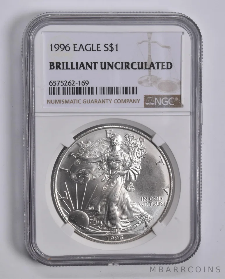 1996 American Silver Eagle BU Brilliant Uncirculated NGC Brown Label