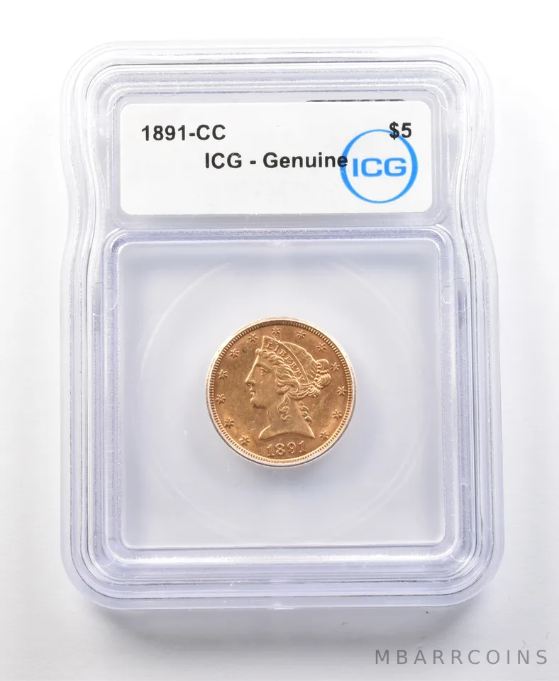 1891-CC $5 Liberty Head Gold Quarter Eagle Genuine ICG a1091