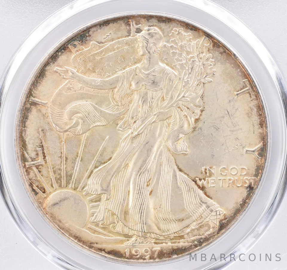 1997 American Silver Eagle AU55 PCGS Beautiful Tone *1532
