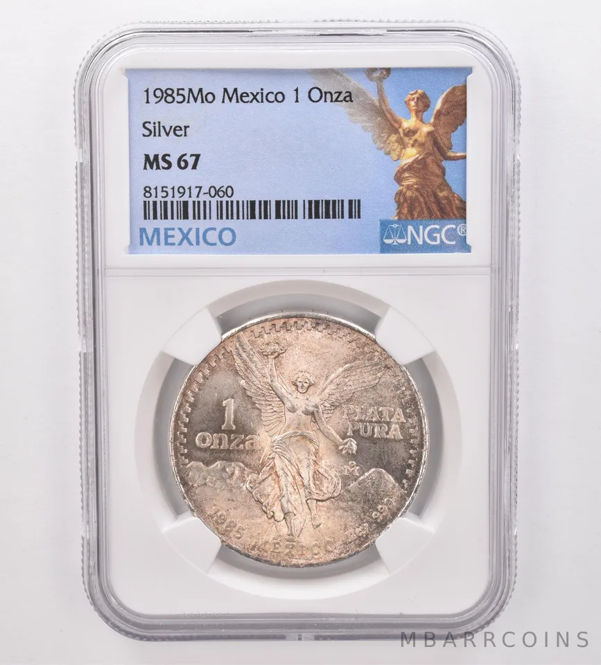 1985 Mo Mexico 1 Onza Silver Libertad MS67 NGC Beautiful Tone *9918