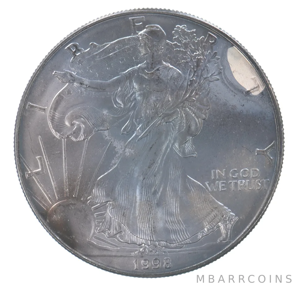 Beautiful Toned - 1998 American Silver Eagle 1 Troy Oz .999 Fine Silver *085