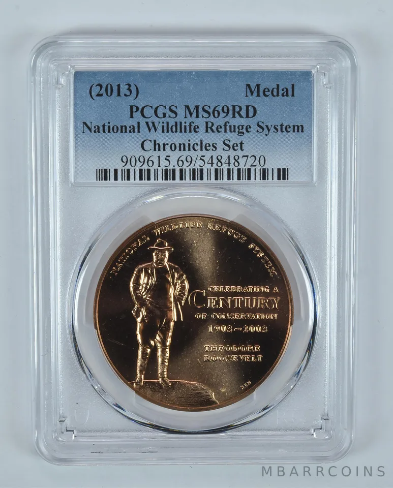 (2013) Roosevelt Wildlife Refuge Medal Coin & Chronicles Set MS69 RD PCGS