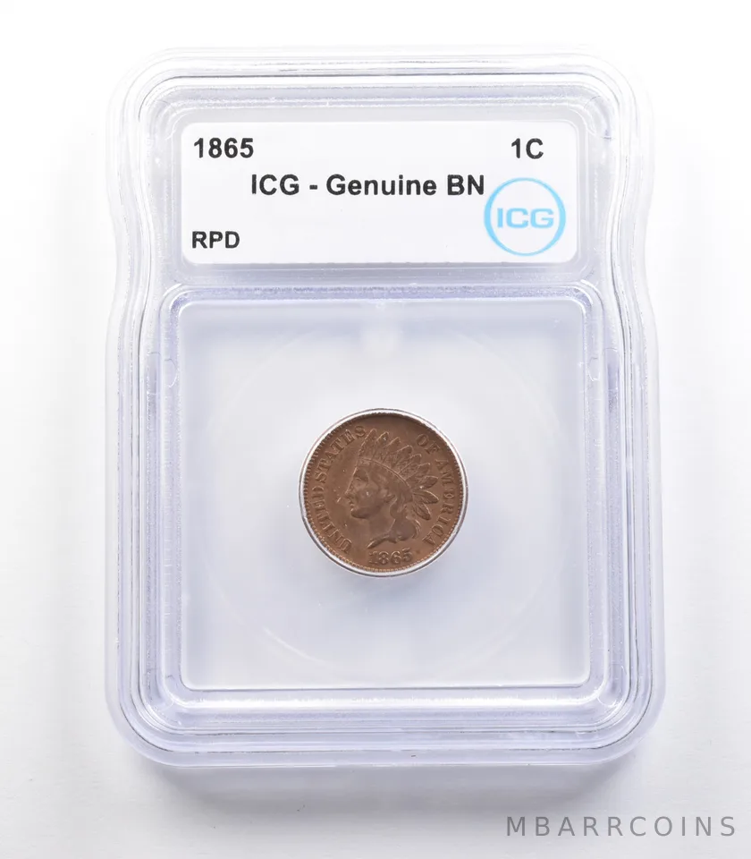 1865 Indian Head Cent Mint Error RPD Genuine BN ICG a2322
