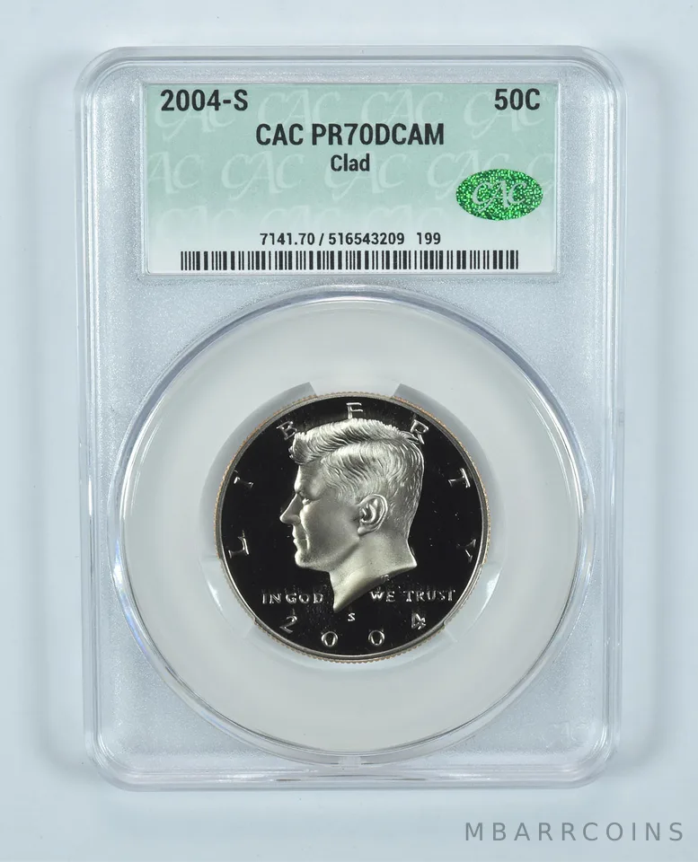 2004-S Kennedy Half Dollar CLAD PR70 DCAM CAC CACg