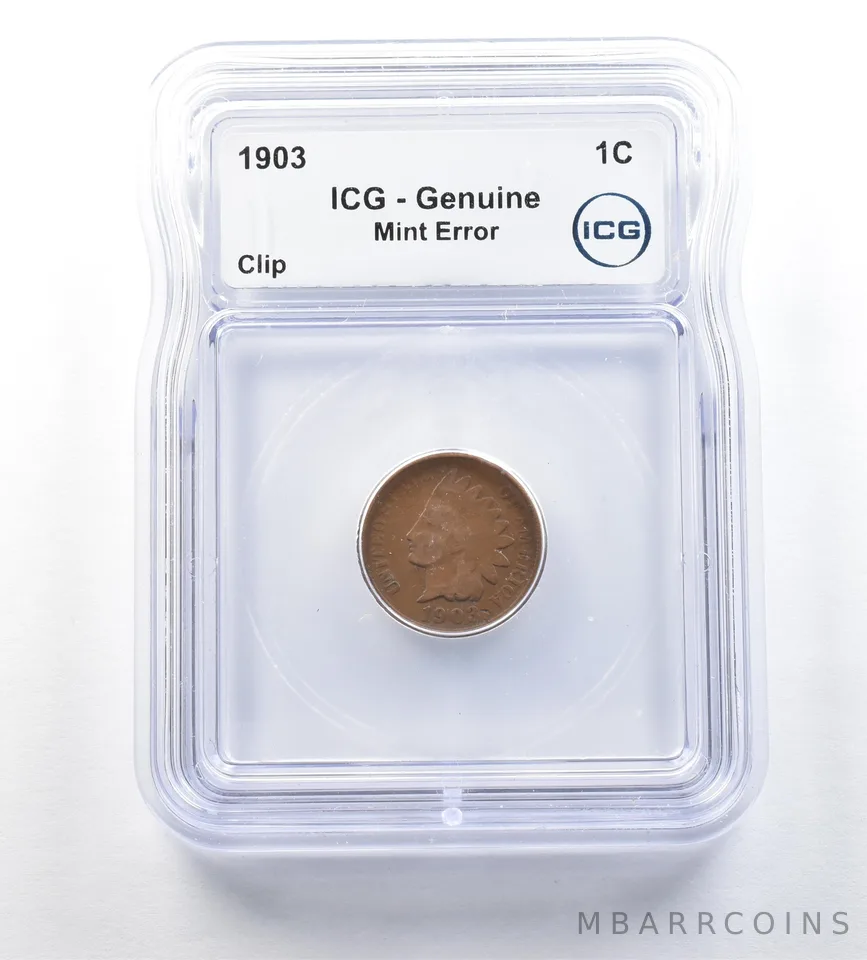 1903 Indian Head Cent Mint Error Clip Genuine ICG *0655