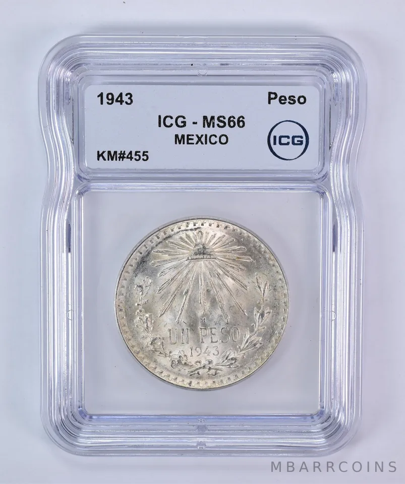 1943 M Mexico Peso Silver KM#455 MS66 ICG