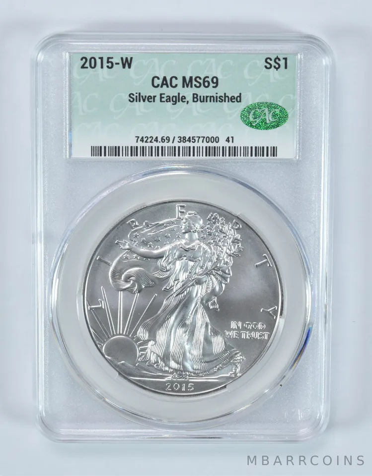 2015-W Burnished Silver Eagle MS69 CAC CACg