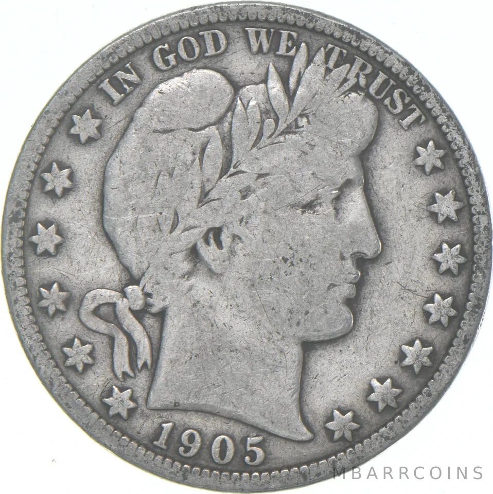 1905-S Barber Half Dollar Average Circ 90% Silver