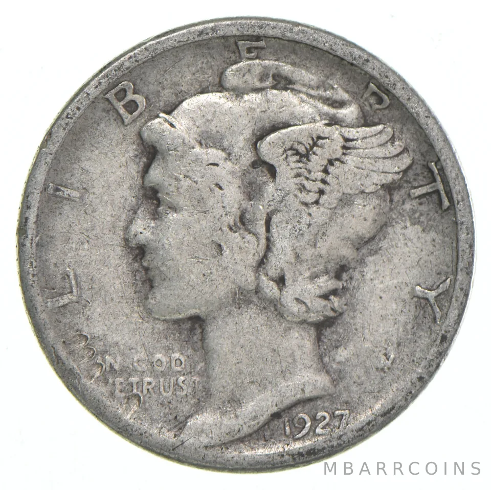 VG+ 1927-D Mercury 90% Silver Dime