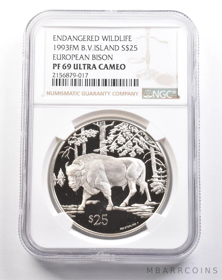 1993 FM British Virgin Islands $25 Silver European Bison PF69 UCAM NGC *4929