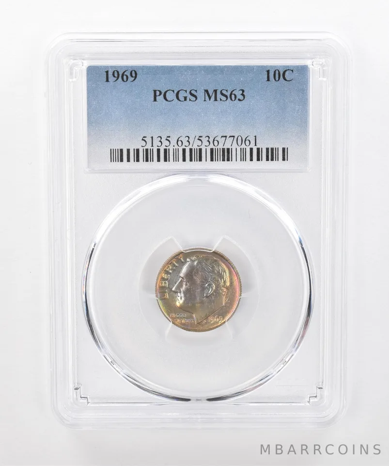 1969 Roosevelt Dime MS63 PCGS Beautiful Tone *1335