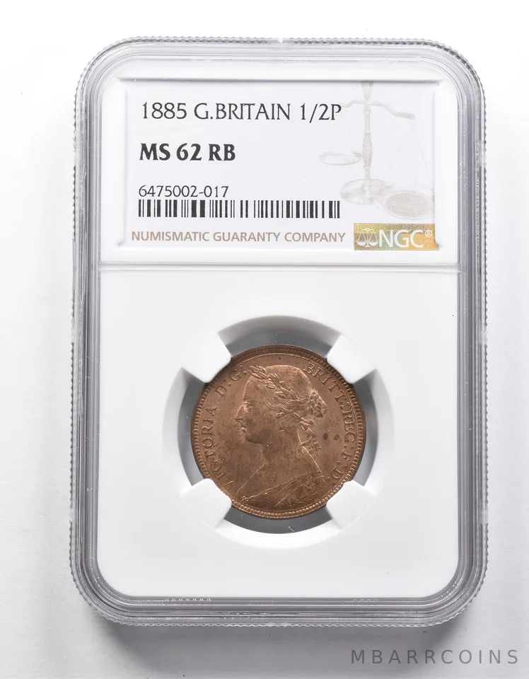 MS62 RB 1885 Great Britain 1/2 Penny NGC *9912
